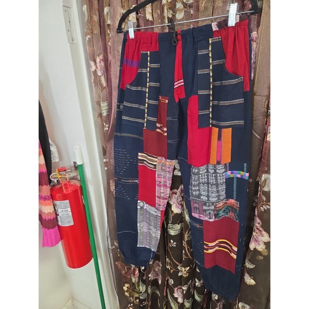 Womens Patchwork Boho Pants Joggers Medium Tie String - Picture 6 of 13